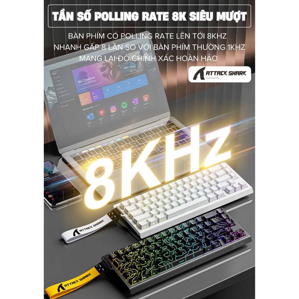 Bàn phím Cao Cấp Rapid Trigger Attack Shark X68 HE New 2025 Keycap Xuyên Led Polling Rate 8.000Hz | BigBuy360 - bigbuy360.vn