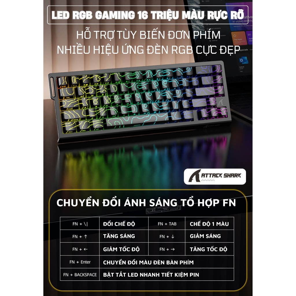 Bàn phím Cao Cấp Rapid Trigger Attack Shark X68 HE New 2025 Keycap Xuyên Led Polling Rate 8.000Hz | BigBuy360 - bigbuy360.vn