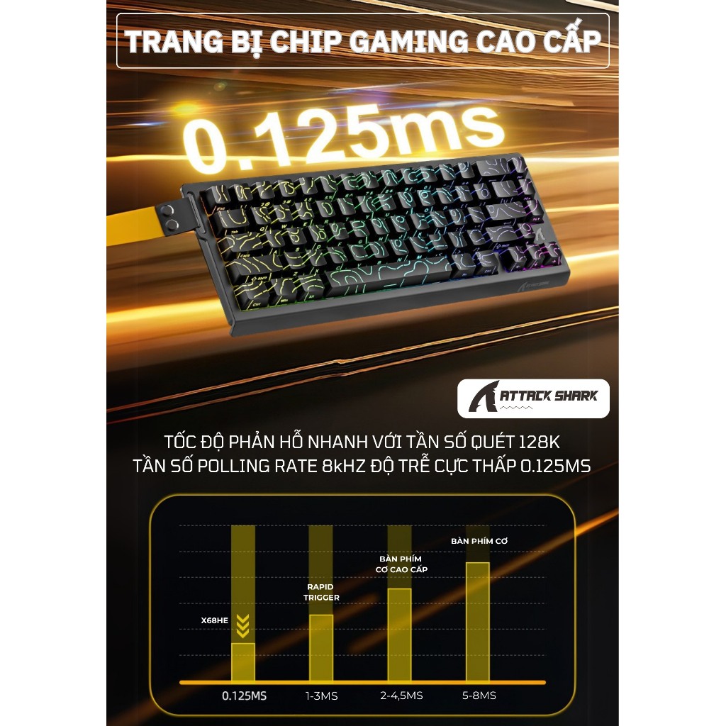 Bàn phím Cao Cấp Rapid Trigger Attack Shark X68 HE New 2025 Keycap Xuyên Led Polling Rate 8.000Hz | BigBuy360 - bigbuy360.vn