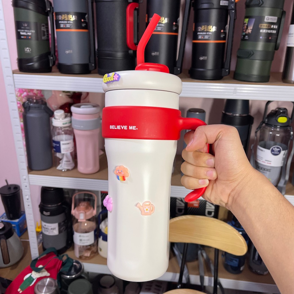 Ly giữ nhiệt Believe Me dung tích lớn 1250ml giữ nhiệt 8-12 tiếng lõi inox 316 nắp xoay có ống hút t