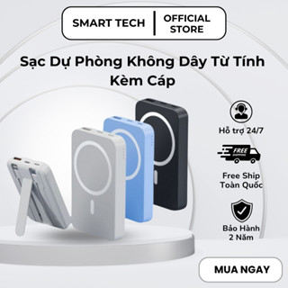 Sạc Dự Phòng Không Dây 10000mAh, Pin Dự Phòng Tích Hợp 2 Dây Sạc, Sạc Siêu Nhanh, Pin Lithium, Nam Châm Hít Siêu Chắc