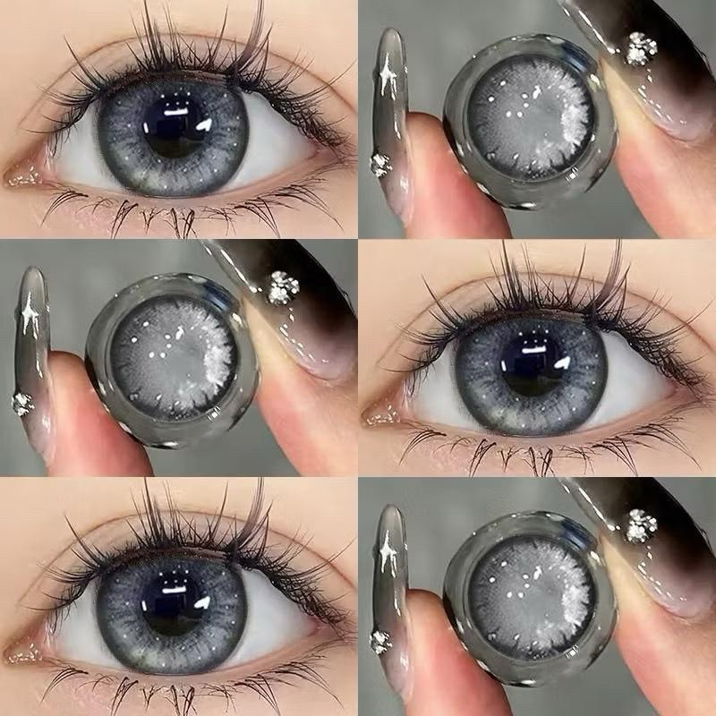 [Lens cận & 0 độ]-Kính áp tròng xám tây sáng vân lens hổ phách douyin giãn vừa (Iris gray -14.2mm)