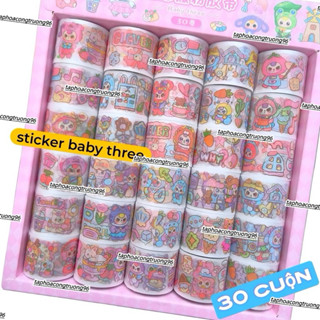 Khay 30 cuộn hình dán sticker baby three ,dãn nhãn đồ chơi cho bé siêu hót 