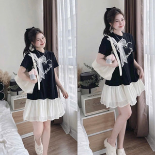 Đầm bầu - Váy babydoll phối voan hình trái tim YOURSELF chất cotton đuôi cá tiểu thư xinh phong cách hàn quốc