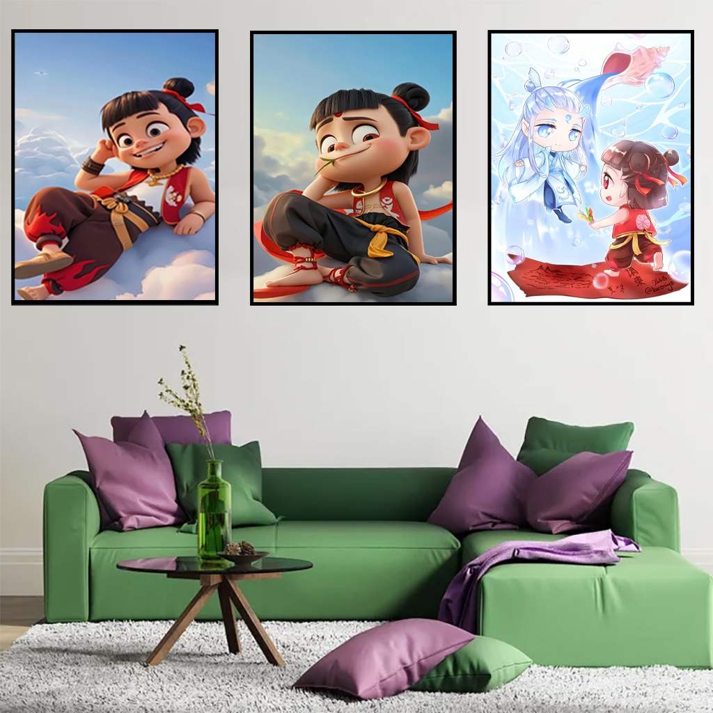 (XẢ BỘ 3 TRANH) NaTra Ma Đồng Giáng Thế, Tranh Na Tra Decor, Tranh Hoạt Hình, Anime, Tranh Dán Tường