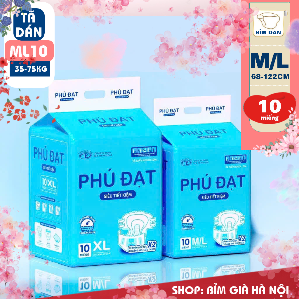 (Lẻ) Bỉm già Phú Đạt ML10 XL10 có vách chống tràn kép #bỉm phú đạt #ánh dương #merzy #phú đạt Honey ML10 XL10 ML20