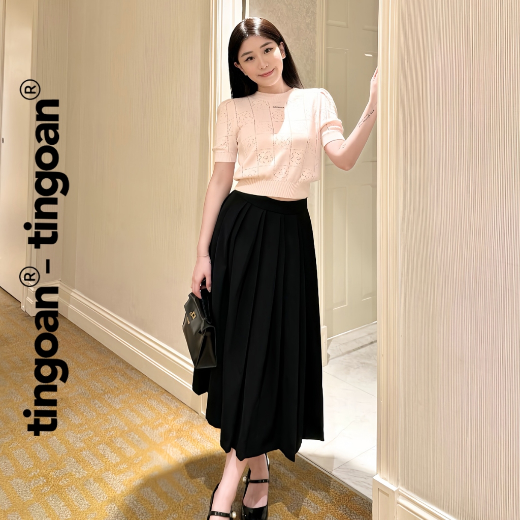 TINGOAN® - Áo len siêu mỏng hồng có logo TINGOAN® ngắn tay cổ tròn vân hoa FLOWER TOP/PK | BigBuy360 - bigbuy360.vn