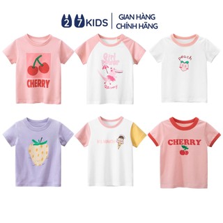 Áo thun cộc tay bé gái 27KIDS thun cotton in họa tiết kem mùa hè GSTS1