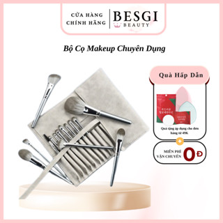 Bộ cọ trang điểm cá nhân 14 cây đa năng sang xịn kèm theo bao da đựng, ống cắm cọ chuyên dùng makeup Besgi Beauty
