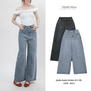 Quần jeans ống suông rộng lửng 9 tấc Nấm Lùn chất liệu vải Premium cao cấp (có bigsize)-quần bò tôn cao dáng Kyubi JS18