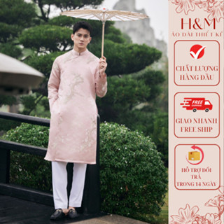 Áo dài nam cách tân, Áo dài nam hàng thiết kế chất liệu gấm vân hoa nổi kim tuyến cao cấp có cầu vai