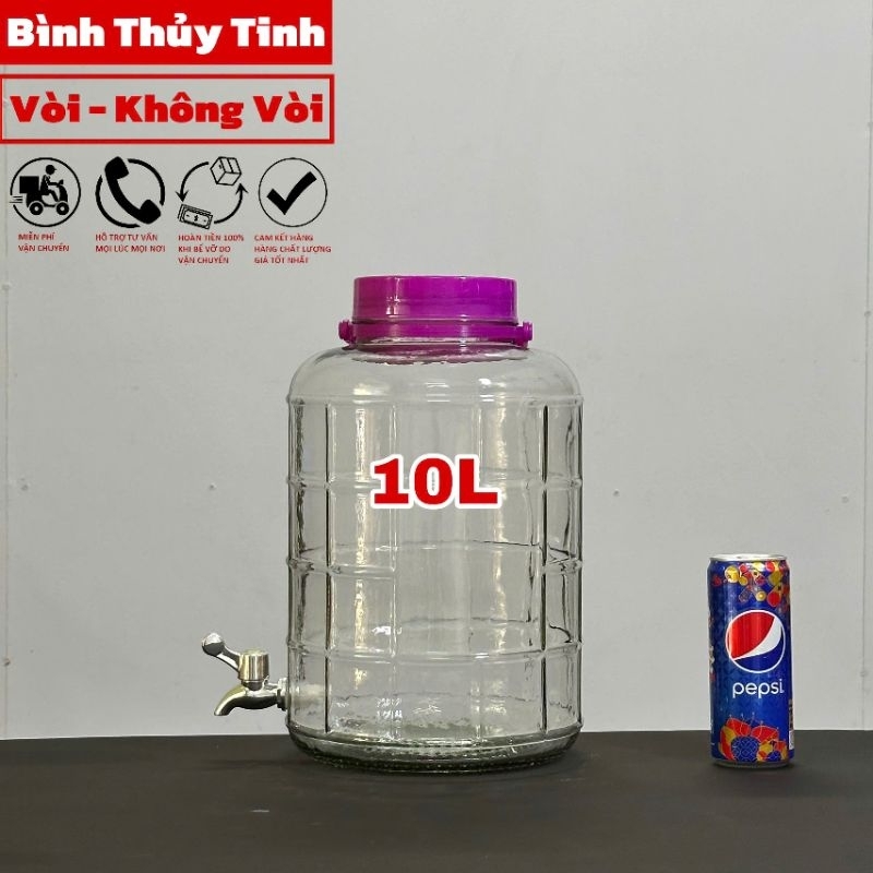 [VÒI INOX 304] Bình Thủy Tinh Ngâm Rượu , Ngâm Sâm 10L - Vòi Tùy Chọn