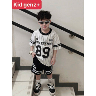 bộ áo kẻ 89 + quần short bé trai , set áo phông quần cộc trẻ em unisex , kid gen