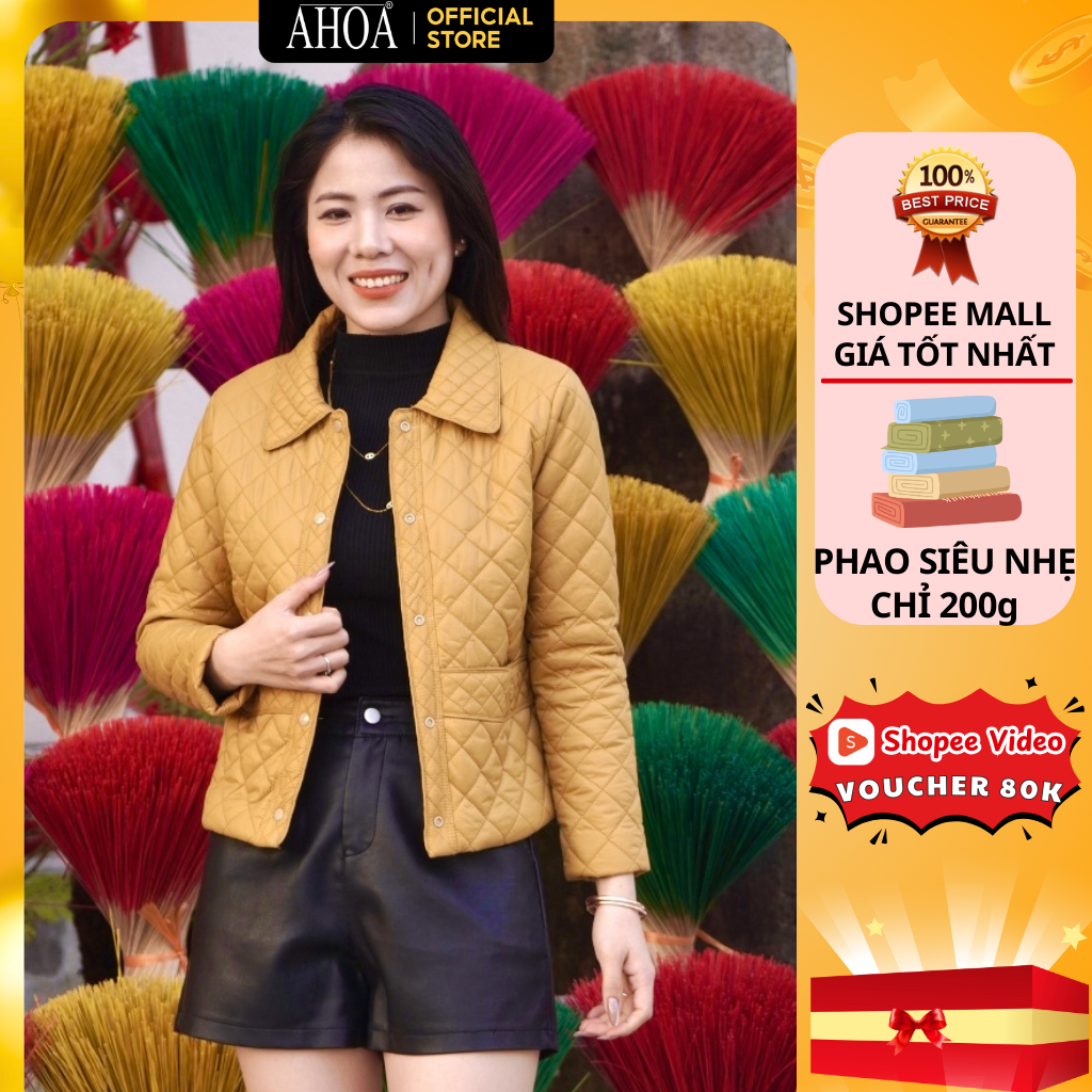  Áo Phao Nữ Dáng Ngắn Cổ Sen AHOA Siêu Nhẹ Áo Khoác Phao Mùa Đông Trung Niên Cho Mẹ Trần Trám Cao Cấp PSN03 Cổ Sen 