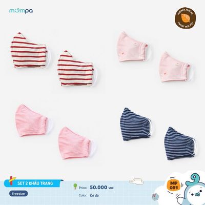 Khẩu trang vải cho bé chống bụi chắn giọt bắn bảo vệ sức khỏe Mompa Set 2 chiếc Sợi tre Bamboo Petit 051