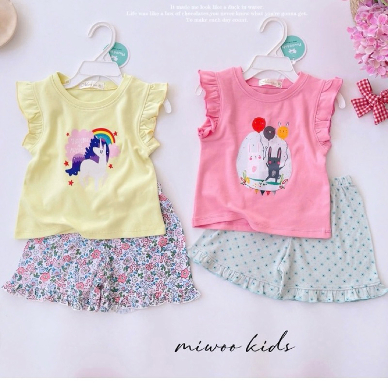 Bộ ba lỗ tay bèo bé gái in hình Miwoo 
