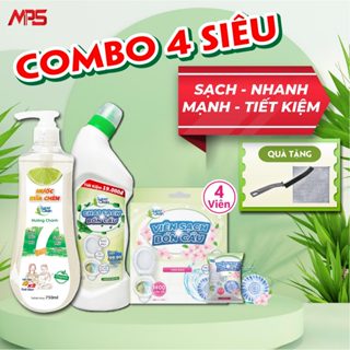  Chai sạch bồn cầu SuperClean + Viên sạch bồn cầu SuperClean + Nước rửa chén + Tặng khăn giẻ rửa bát và Bàn chải đánh kẽ 