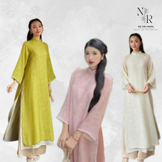 Áo Dài Mộc Miên , áo dài dáng suông vân hoa chìm sang trọng vải voan may 4 tà áo dài cho nữ-Áo Dài Nara