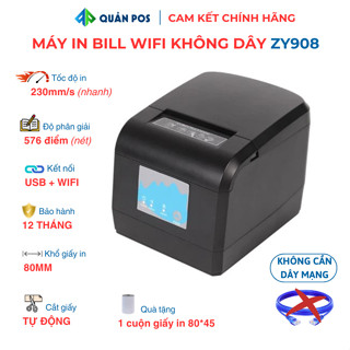 Máy in bill wifi không dây Zy908, in hóa đơn tính tiền không cần dây mạng Lan