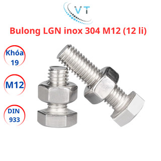1 bộ bulong + tán (ecu) inox 304 M12 (12 li) size 20mm - 200mm.