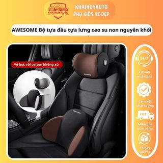 AWESOME Bộ tựa đầu tựa lưng cao su non nguyên khối - Gối tựa đầu tựa lưng trên ô tô vỏ bọc vải cotton không xù