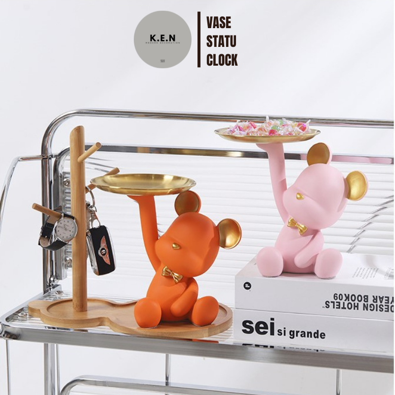 Khay để chìa khoá decor hình gấu, đựng chìa khoá decor trang trí phòng khách, cao 20cm  KENDECOR