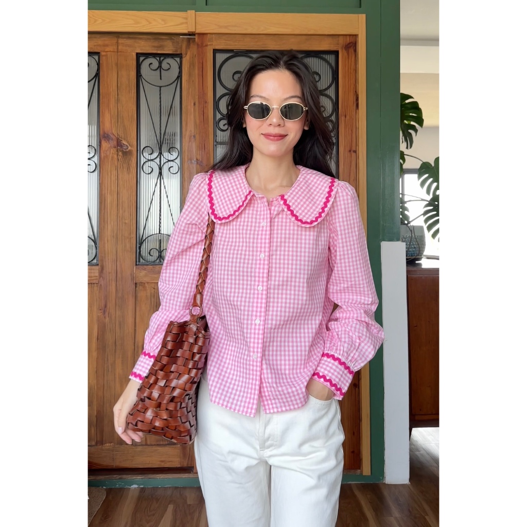 TheBlueTshirt - Áo sơ mi caro tay dài kiểu bèo tay nhún cho nữ - Jessie Shirt - Women | BigBuy360 - bigbuy360.vn