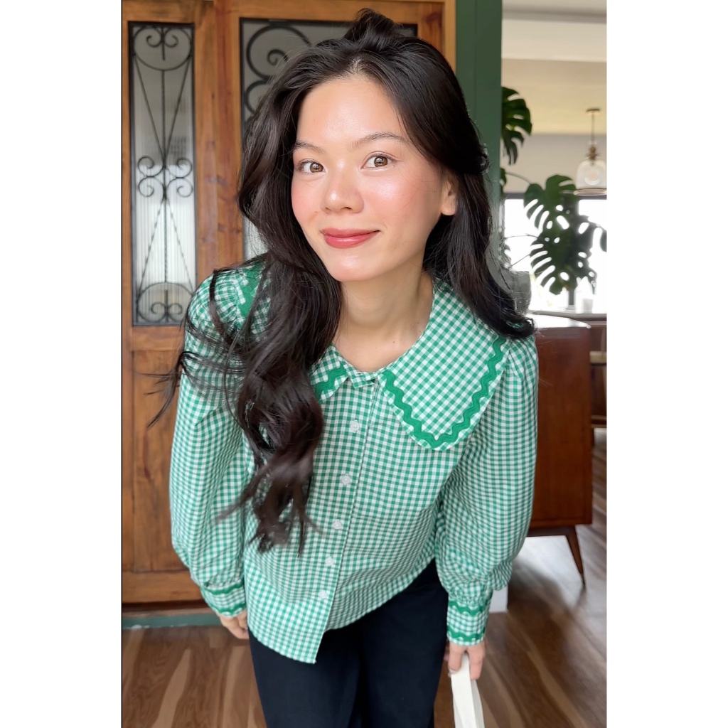 TheBlueTshirt - Áo sơ mi caro tay dài kiểu bèo tay nhún cho nữ - Jessie Shirt - Women | BigBuy360 - bigbuy360.vn
