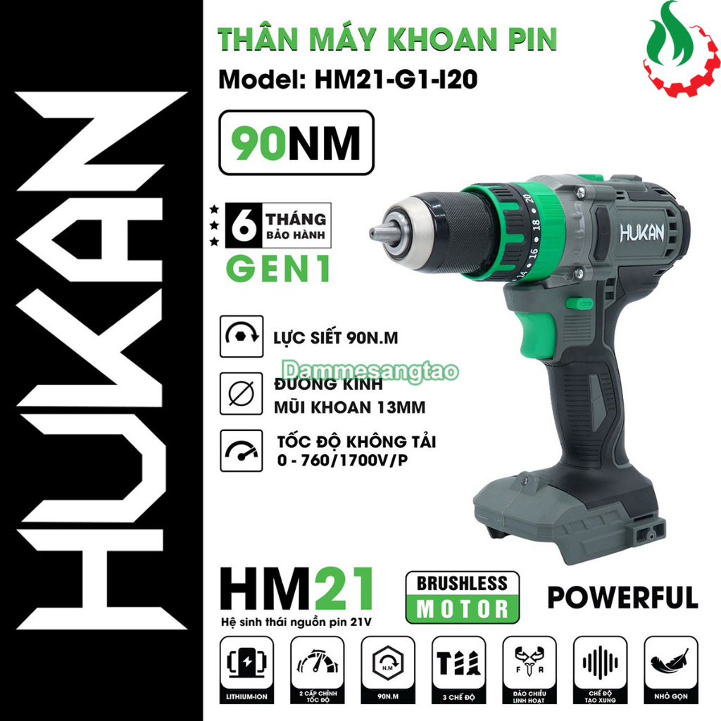 Máy khoan pin 21V Hukan HM21-G1-I20 90N.m