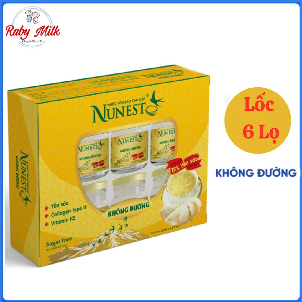 Lốc 6 Lọ Nước Yến Nunest Không Đường (70ml/lọ)