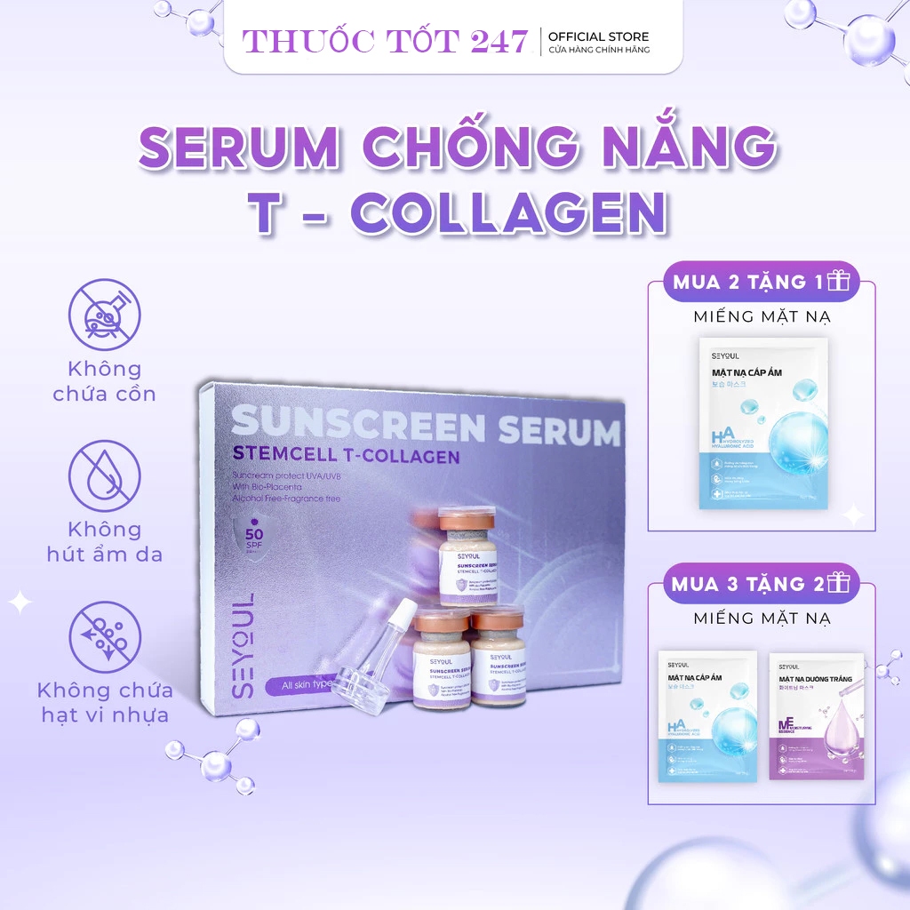 Serum Chống Nắng Tế Bào Gốc T-Collagen 21 Giờ SEYOUL SPF 50+ PA++++ Nâng Tone Da, Giúp Da Mịn Màng