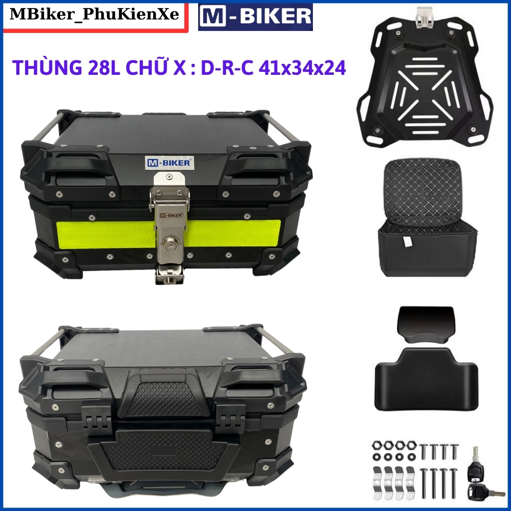 Thùng nhôm 28l, 36l 45l, thùng nhôm Mbiker, thùng nhôm gắn xe máy, chính hãng mbiker