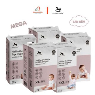 Bỉm đêm cho bé Applecrumby AirPlus Overnight Mega S/M/L/XL/XXL quần dán - Monnie Kids