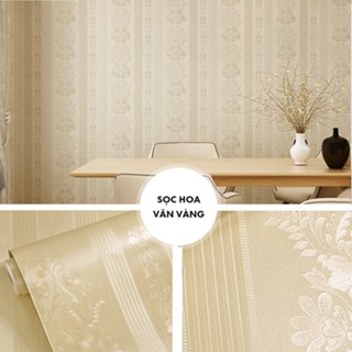 10M  giấy dán tường Vàng Sọc nổi hoa văn cao cấp khổ 45 cm có keo sẵn,decal dính tường màu vàng hoàng gia, giấy dán nhà