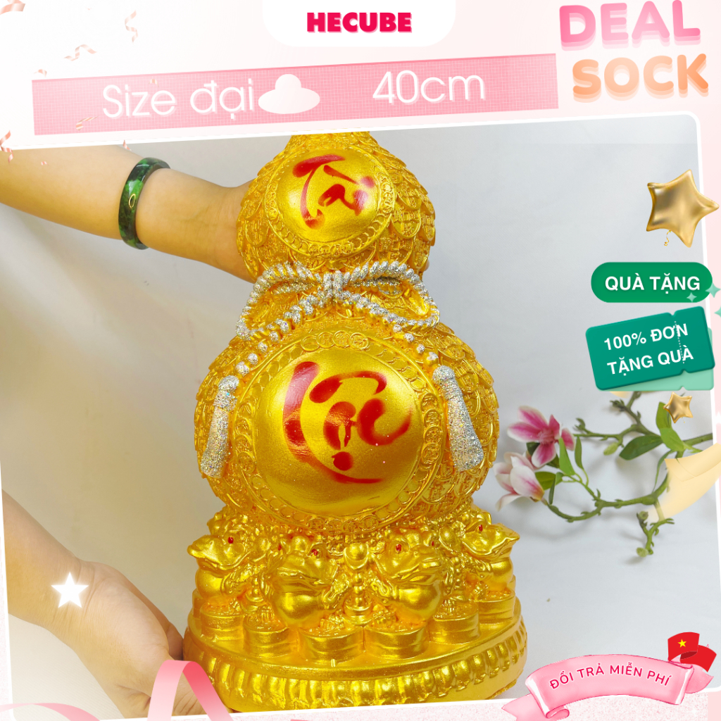Tượng Túi Tiền Kim Nguyên Bảo Vàng Tài Lộc Bự 40cm Hecube Heo Lợn Đất Lỗ Tròn Men Sứ Bát Tràng Thần 