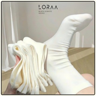 Tất nam nữ cổ cao trắng đen basic style Hàn Quốc, chất liệu cotton co giãn 4 chiều - Loraa Shop