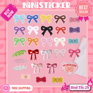 Iron Patch, Miếng Ủi Thêu Quần Áo, Sticker Vá Đồ Rách Hình Nơ Hồng & Ngôi Sao Nhỏ Màu Pastel Dễ Thương Ninisticker
