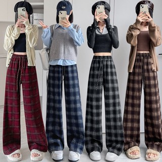 Quần suông kẻ sọc nữ Rộng Nữ Sọc Caro CẠP CHUN DỄ ĐIỀU CHỈNH EO MIAA Vải Dầy Dặn, Cá Tính Thời Trang CARO