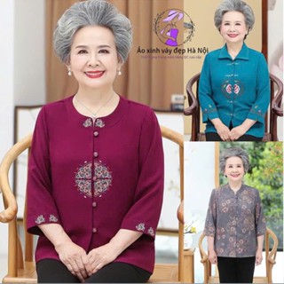 Áo trung niên tay lỡ, Áo bà ngoại bà nội,  Chất liệu cát thái sang trọng, Hoạ tiết thêu sắc nét , Hàng bigsize tới 80kg