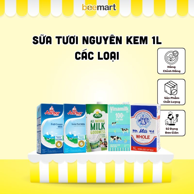 Sữa Tươi Nguyên Kem hộp 1L - Sữa tươi các loại dùng làm Panna Cotta