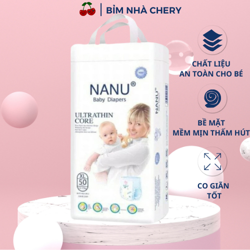Tã bỉm quần Nanu, tã dán Nanu cao cấp 50 miếng siêu mỏng thấm hút tốt bề mặt mềm mại size M/L/XL/2XL/3XL/4XL/5XL BIGSIZE