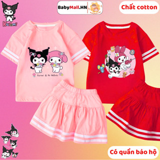 Set bộ áo váy hình Kuromi cho bé gái BABYMALL đồ bộ thun áo váy chất cotton cho bé có quần bảo hộ