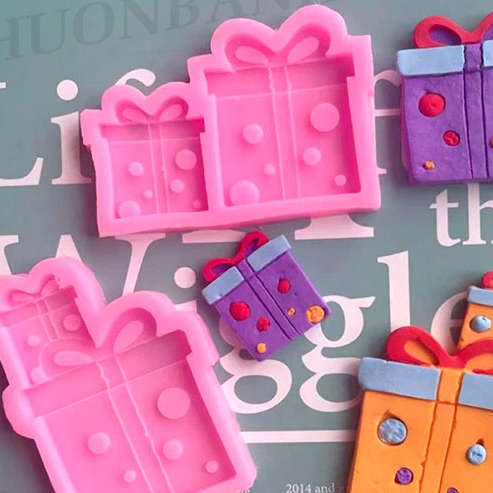 Khuôn silicon hộp quà 3d làm socola đất nặn kẹo dẻo rau câu