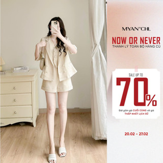 MYAN DESIGN Áo Blazer Tay Lỡ Phối Áo Gile Cúc Bọc Kèm Quần Short Gập Gấu AVN042302 AVN042303 QVN042301