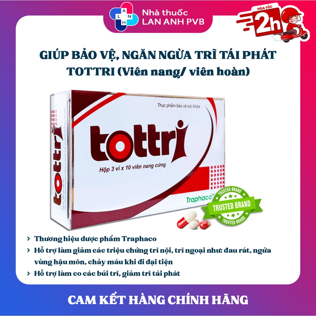 TOTTRI TRAPHACO - Hỗ trợ giảm các triệu chứng của trĩ nội, trĩ ngoại, giúp co búi trĩ.