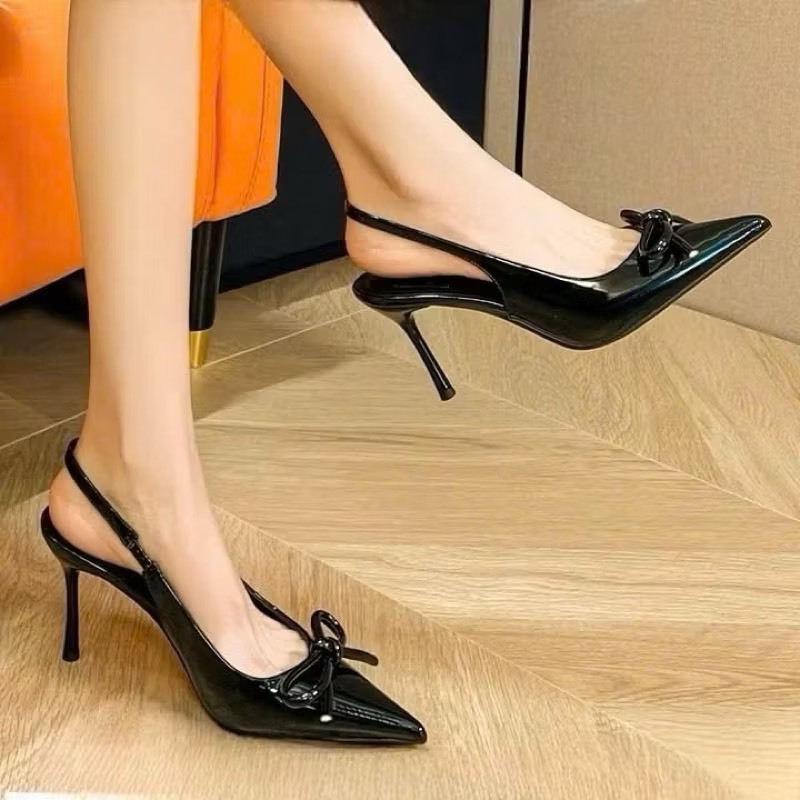 Giày cao gót Nơ 3 MÀU chất da bóng mũi nhọn gót cao 5cm, 7cm, 9cm dành cho Nàng đi chơi đi tiệc đây ạ