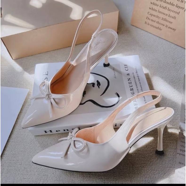 Giày cao gót Nơ 3 MÀU chất da bóng mũi nhọn gót cao 5cm, 7cm, 9cm dành cho Nàng đi chơi đi tiệc đây ạ | BigBuy360 - bigbuy360.vn