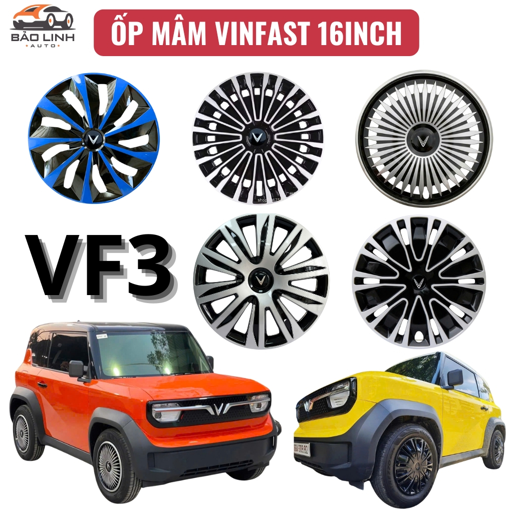 Ốp lazang vinfast VF3 size 16inch có logo ốp mâm 16inch logo vinfast VF3 tự lắp đặt dễ dàng tại nhà