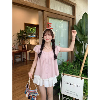 Áo babydoll tay cánh tiên xòe màu hồng phong cách Hàn Quốc phù hợp đi học đi làm đi chơi -K4