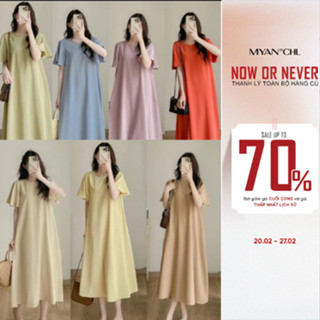 MYAN DESIGN Đầm Váy Suông Nữ Cổ Tròn Tay Xoè Rủ Chất Suôn Mềm Không Nhăn Màu Xanh Cốm Đen Vvn022311